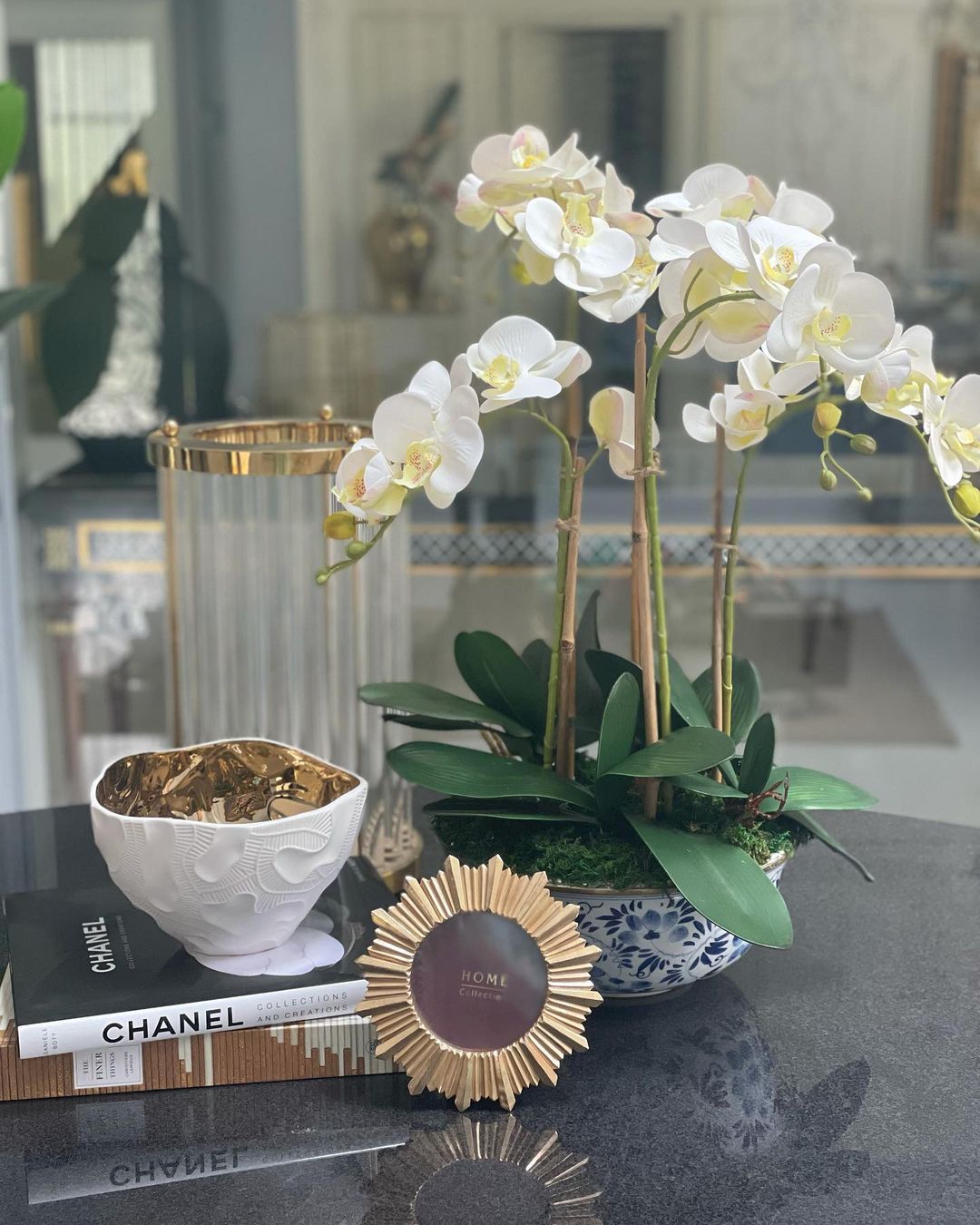 Blue Pottery Orchid Arrangement