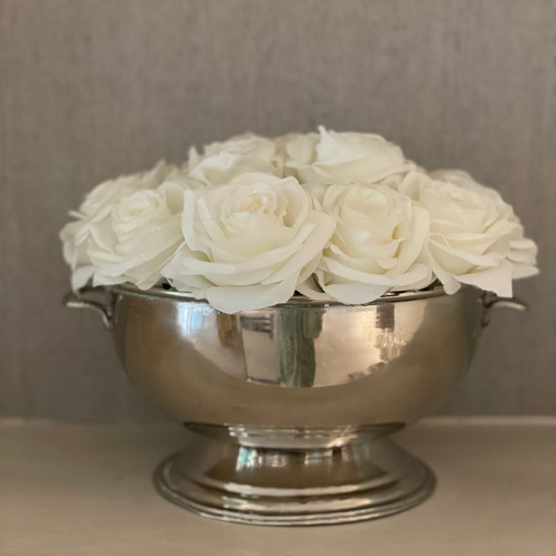 Silver Bowl-White Roses