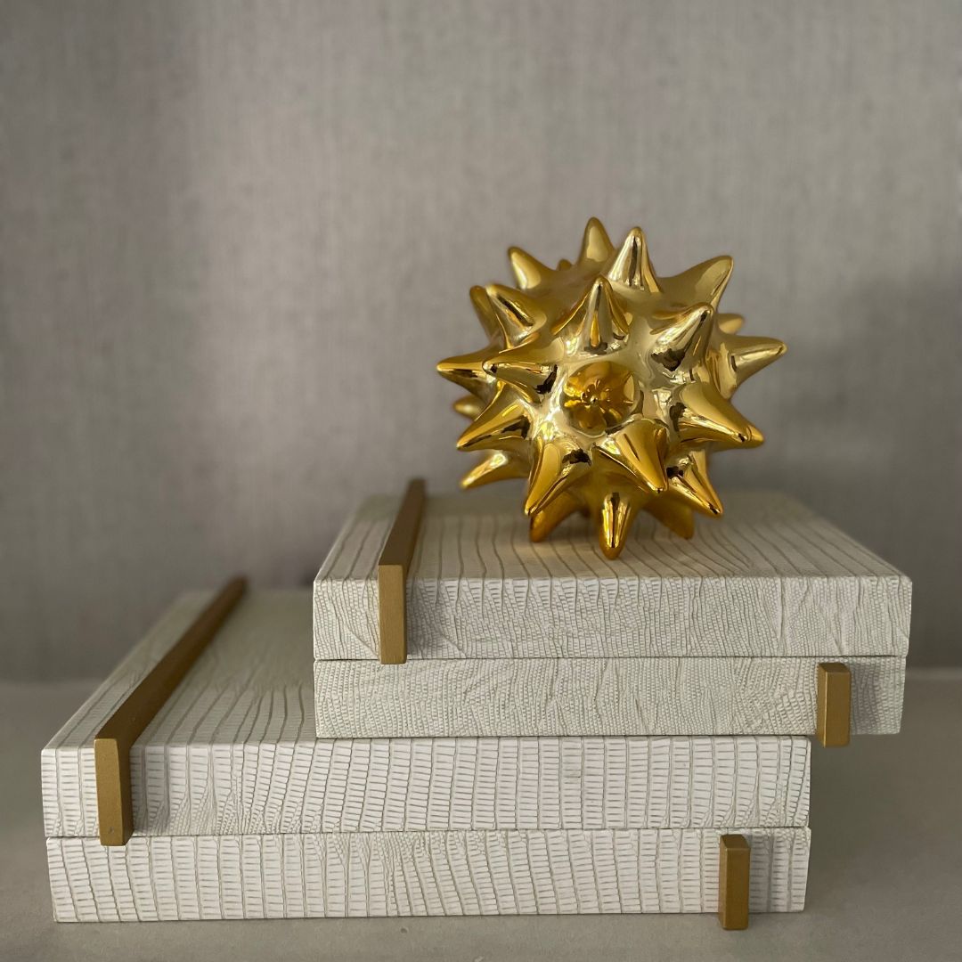 White Textured Box with Metal Trim