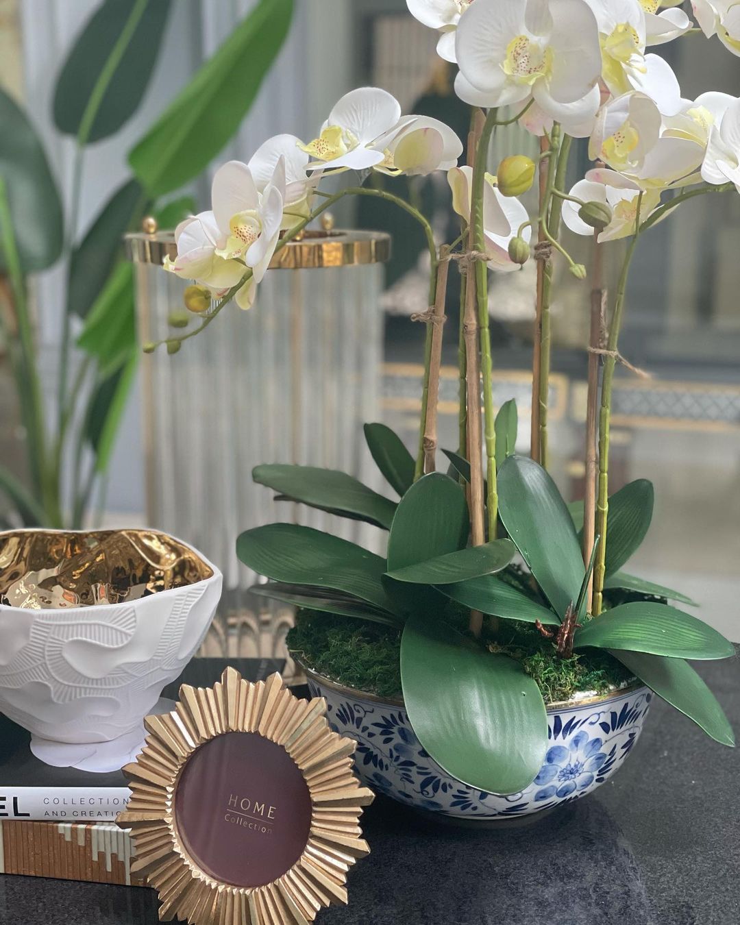 Blue Pottery Orchid Arrangement