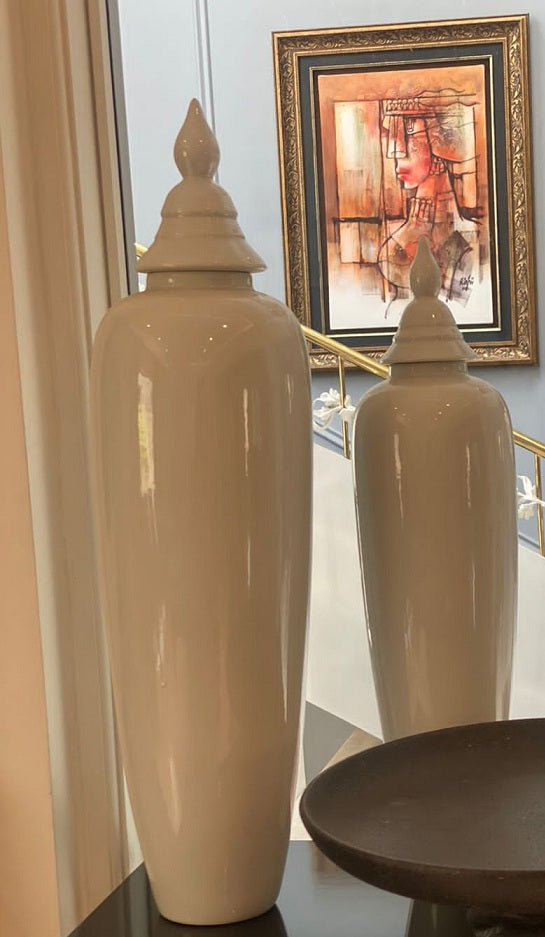 Tall White Urns